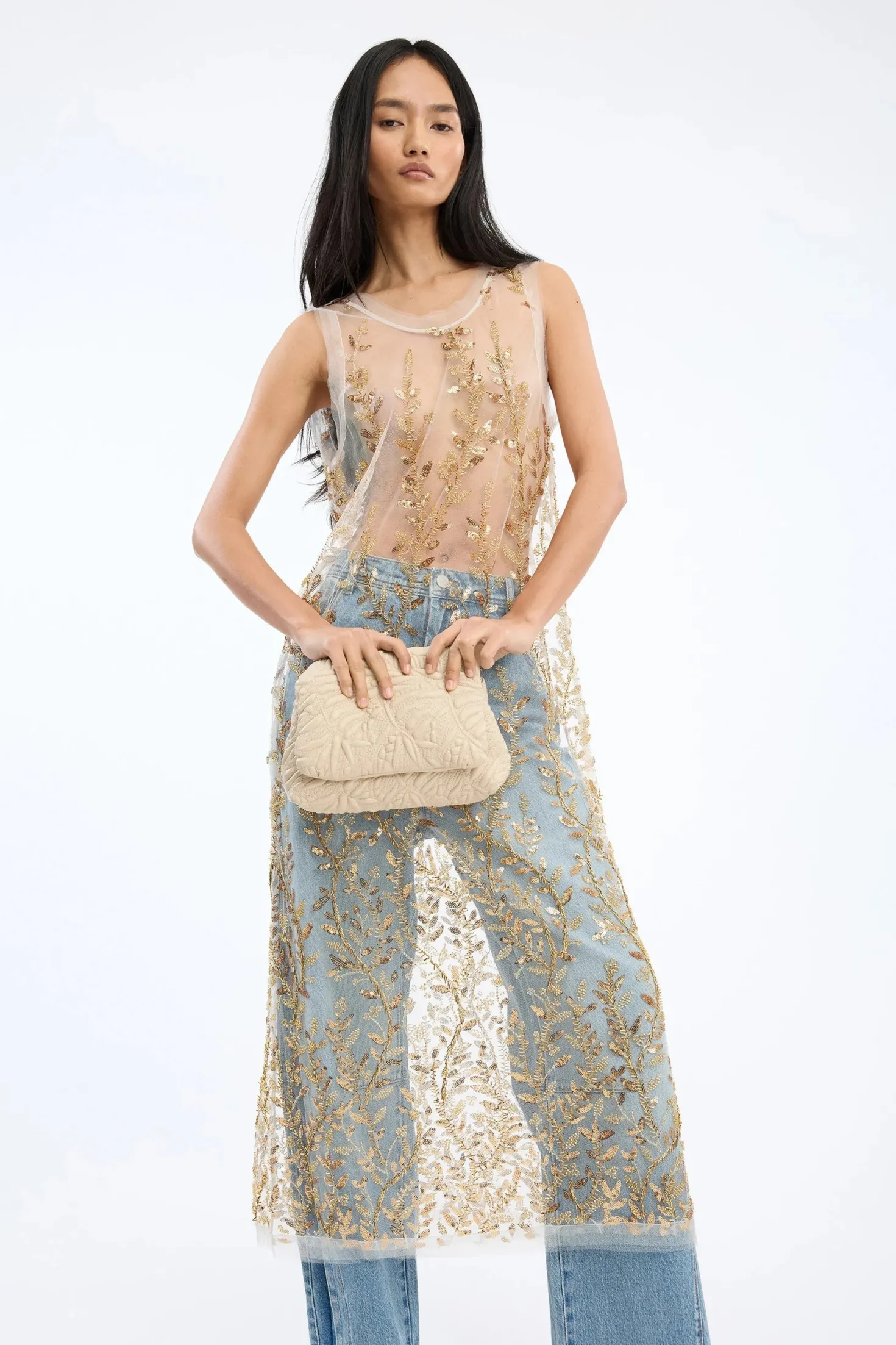 Barika Gold Sheer Dress