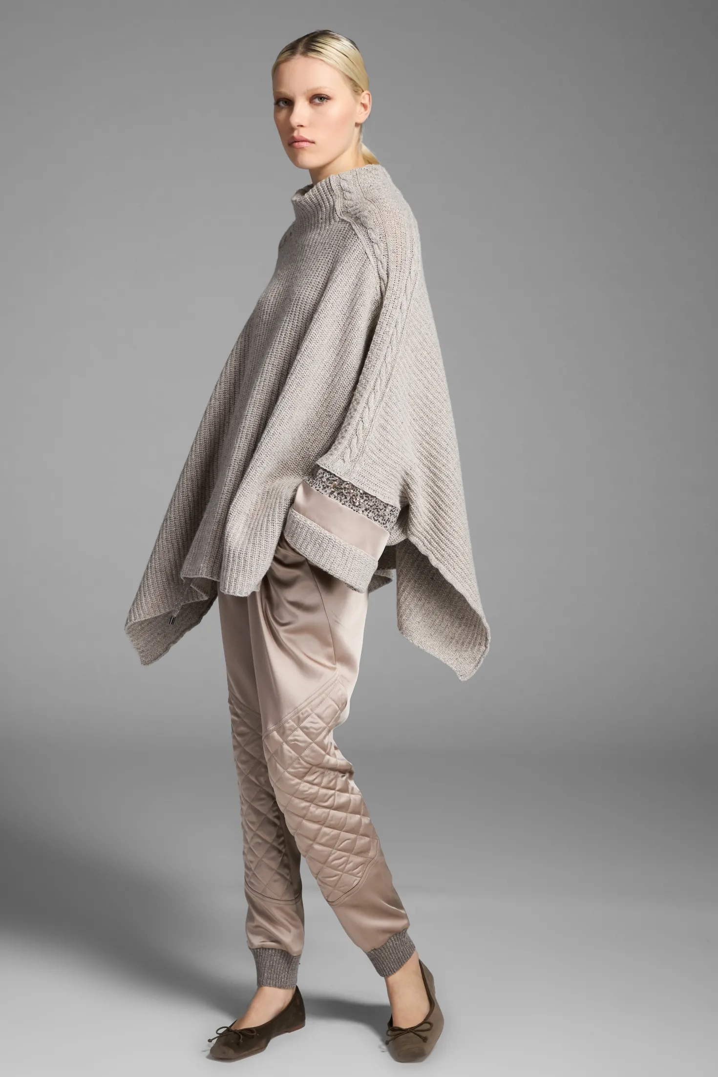 Beige Knit Poncho