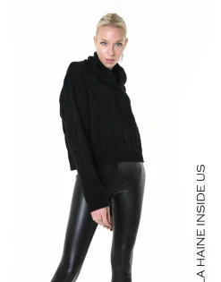 Black Cable Knit Rollneck Sweater