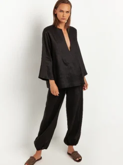 Black Cargo Linen Trousers