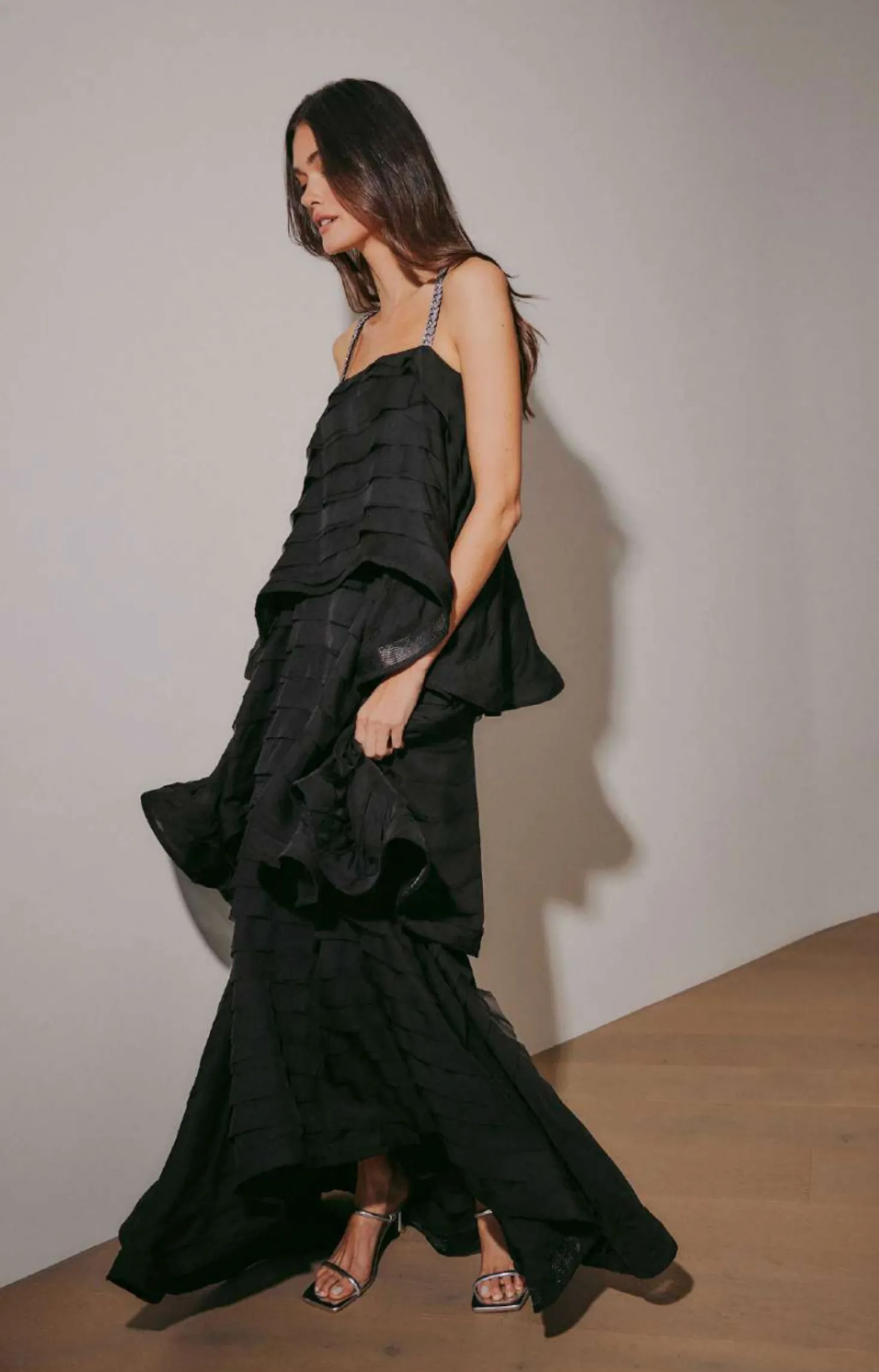 Eira Black Layered Evening Dress