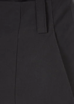 'Even' Cropped Black Chiffon Hem Wide Leg Trousers