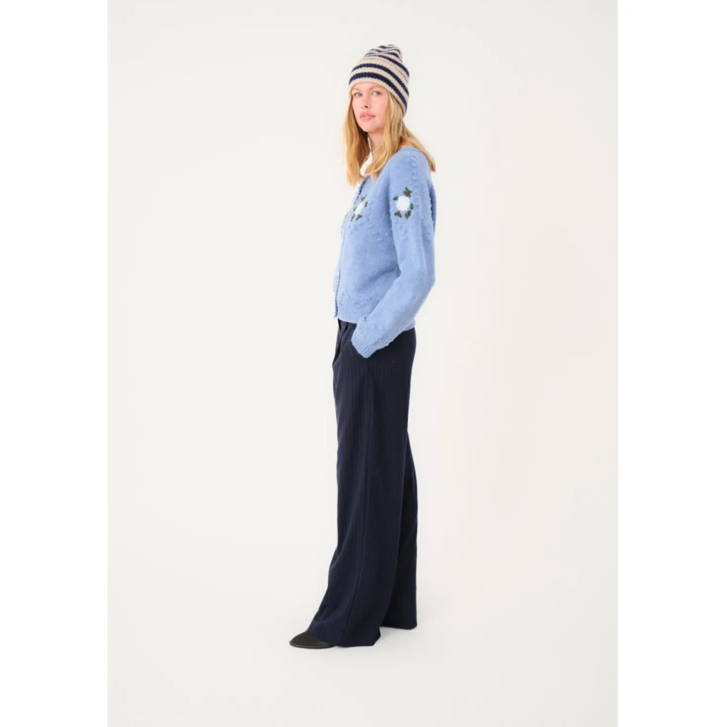 Gracelynn Blue Melange Knit Cardigan