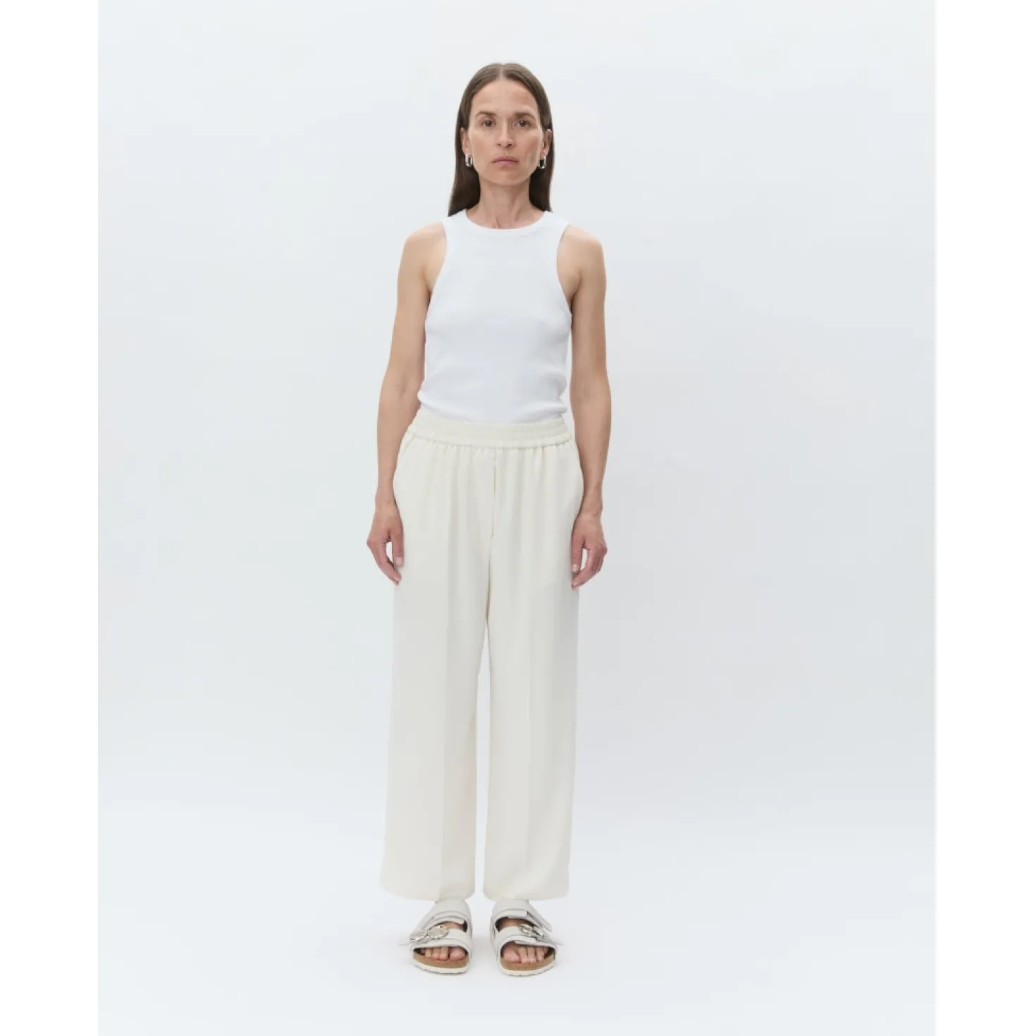 Jonah Classic Gaberdine Ivory Cropped Trousers