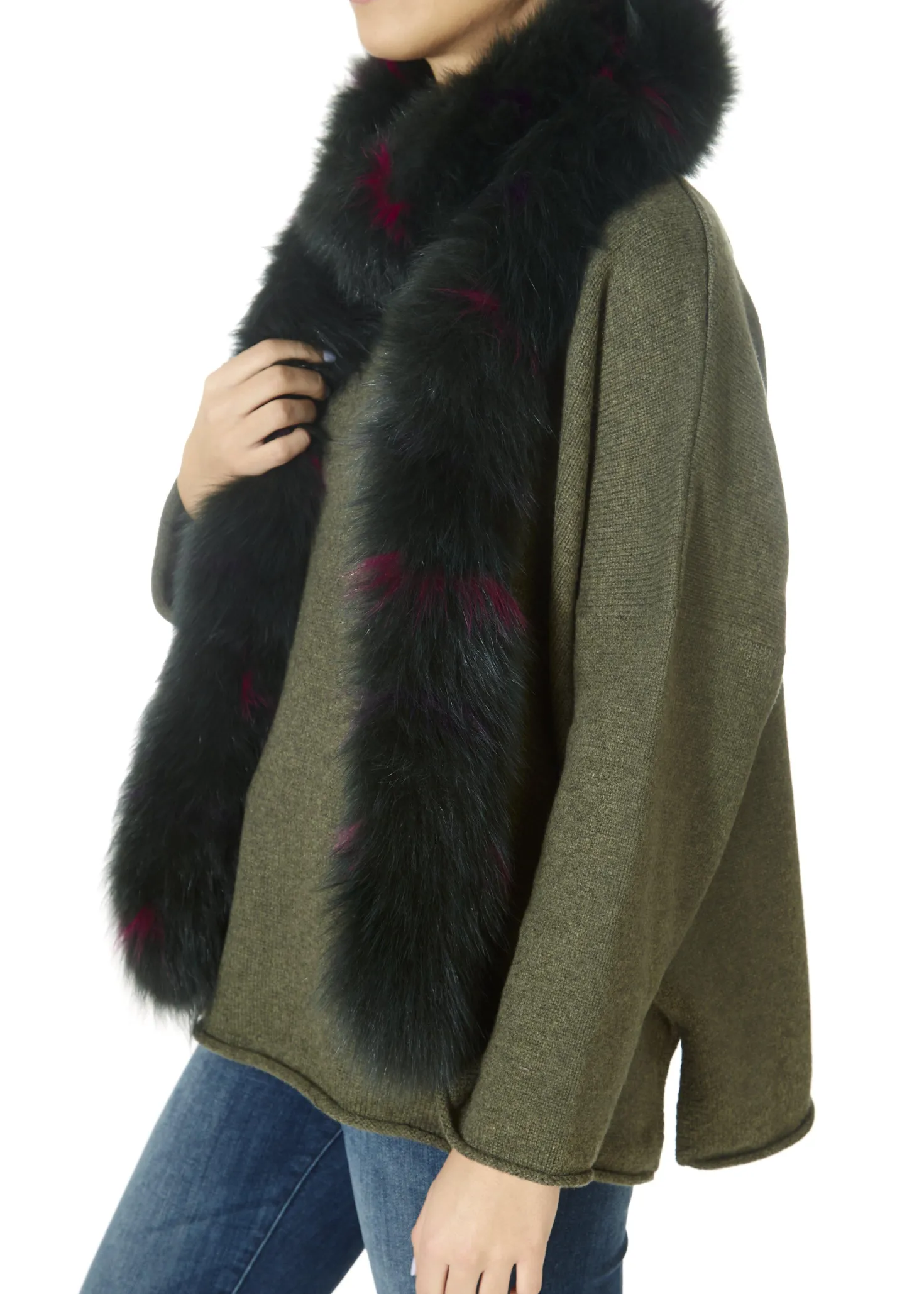 Khaki Open Fox Tube Scarf With Pink Detailing