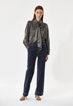 Kikki Anchor Grey Blouse with Bow