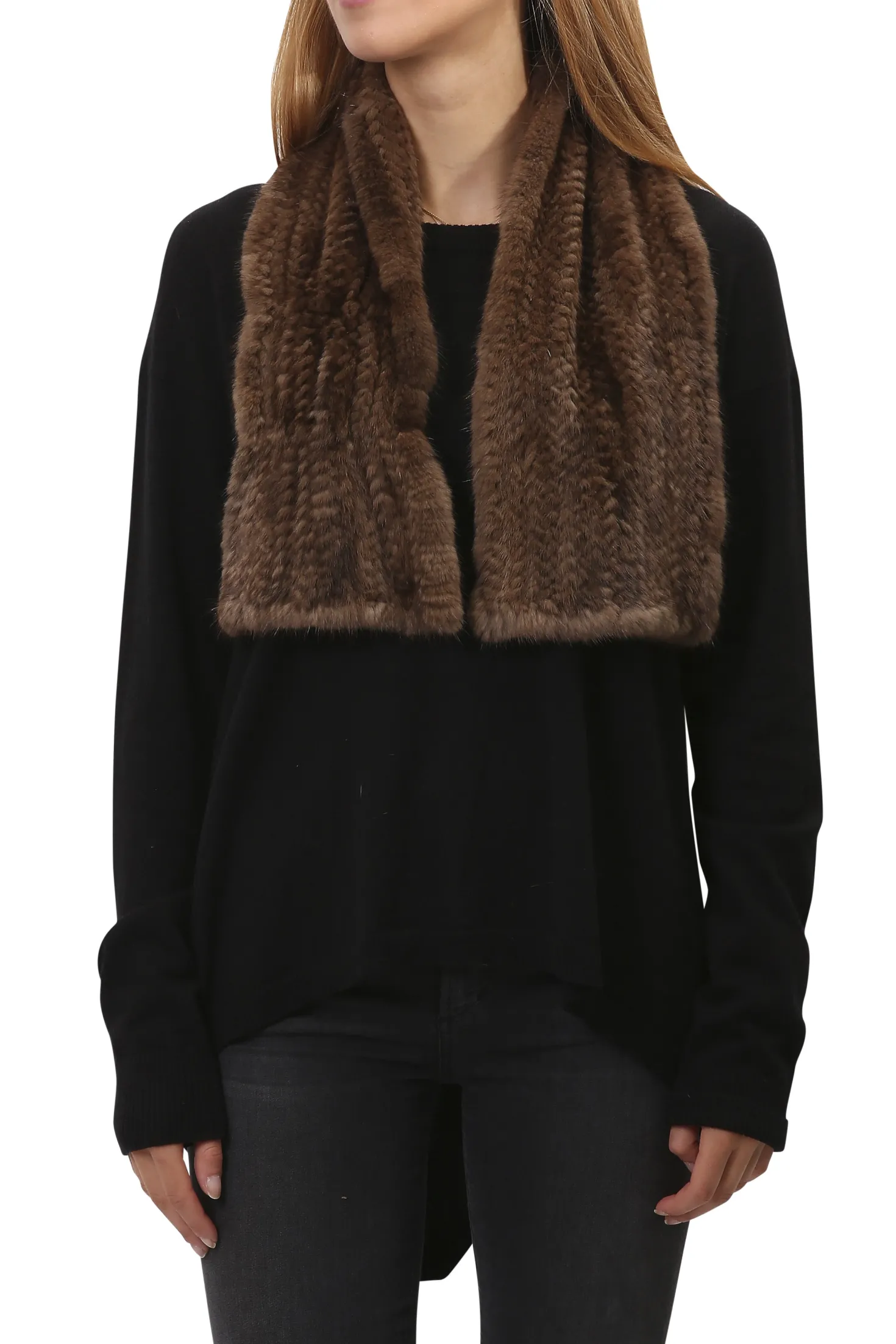 Knitted Grey Slit Mink Luxury Fur Scarf