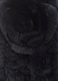 Navy Real Rex Rabbit Fur Rose Scarf