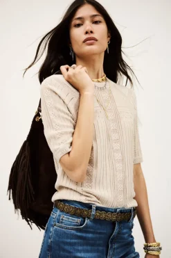 Philo Short Sleeve Beige Pullover