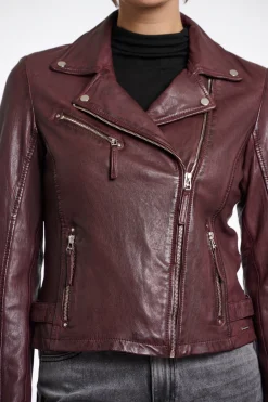 Renee Leather Biker Jacket in Chocolate Bean Burgundy