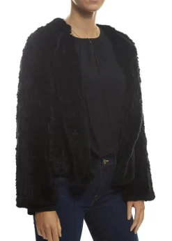 Short 'Black' Knitted Rex Rabbit Genuine Fur Jacket